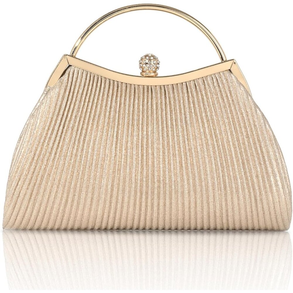 Women's Tan Sparkly Shoulder Evening Chain Strap Fashionable Clutch Bag